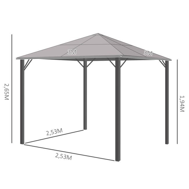 Pavillon aluminium 3 x 3 m toit polycarbonate avec moustiquaires - Vue 6