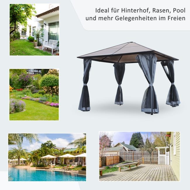 Pavillon aluminium 3 x 3 m toit polycarbonate avec moustiquaires - Vue 4