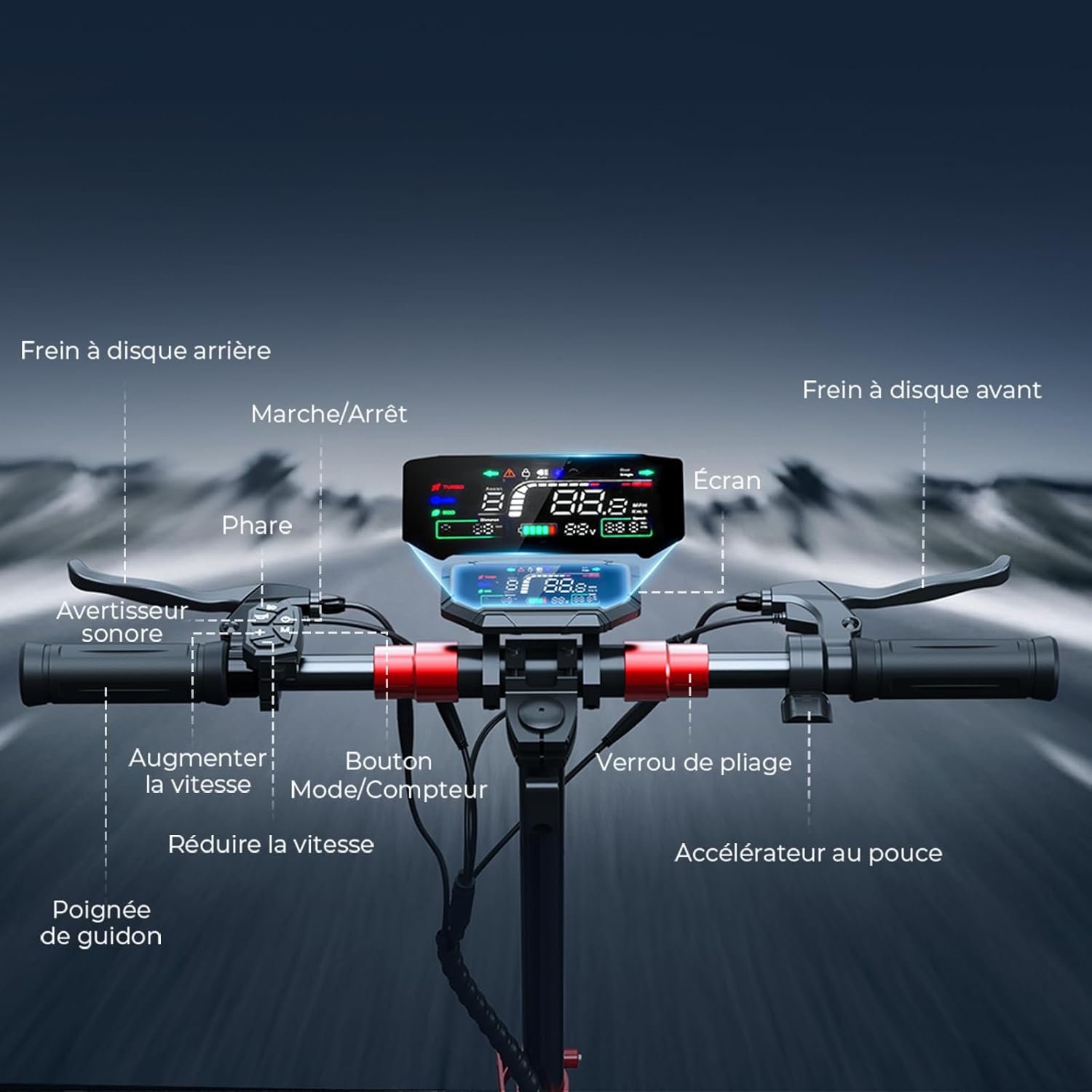 isinwheel GT2 Trottinette Électrique Adulte 1200W,Batterie 48V 15Ah,Autonomie 60KM,Pliable Tout Terrain avec Amortisseurs Avant/Arrière,APP,Clignotants,Éclairage Ambiance,Charge Max 150KG - Vue 8
