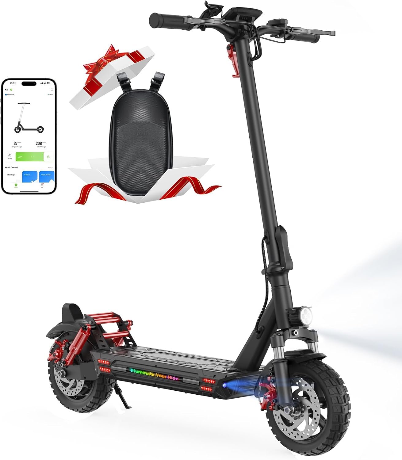 iScooter Trottinette électrique pour Adulte 10" avec serrures électroniques, autonomie 40-45 km, Max 25 km/h, contrôle app, Trottinette électrique Adulte Pliable, Charge 150 kg, Sac - Vue 1