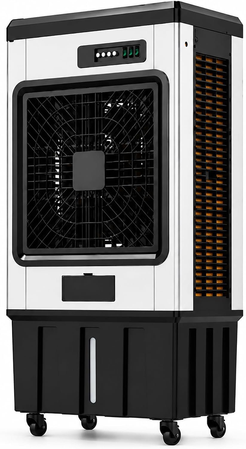 Rafraîchisseur Évaporatif Climatiseur Mobile Sans Évacuation, Grand Réservoir 120L, Filtre Démontable, Roulettes Universelles pour Salon Entrepôt Local Industriel black [Classe énergétique A] - Vue 1