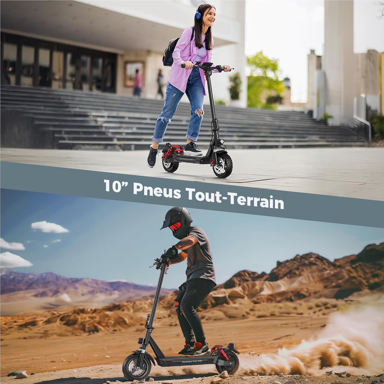 iScooter Trottinette électrique pour Adulte 10" avec serrures électroniques, autonomie 40-45 km, Max 25 km/h, contrôle app, Trottinette électrique Adulte Pliable, Charge 150 kg, Sac - Vue 3
