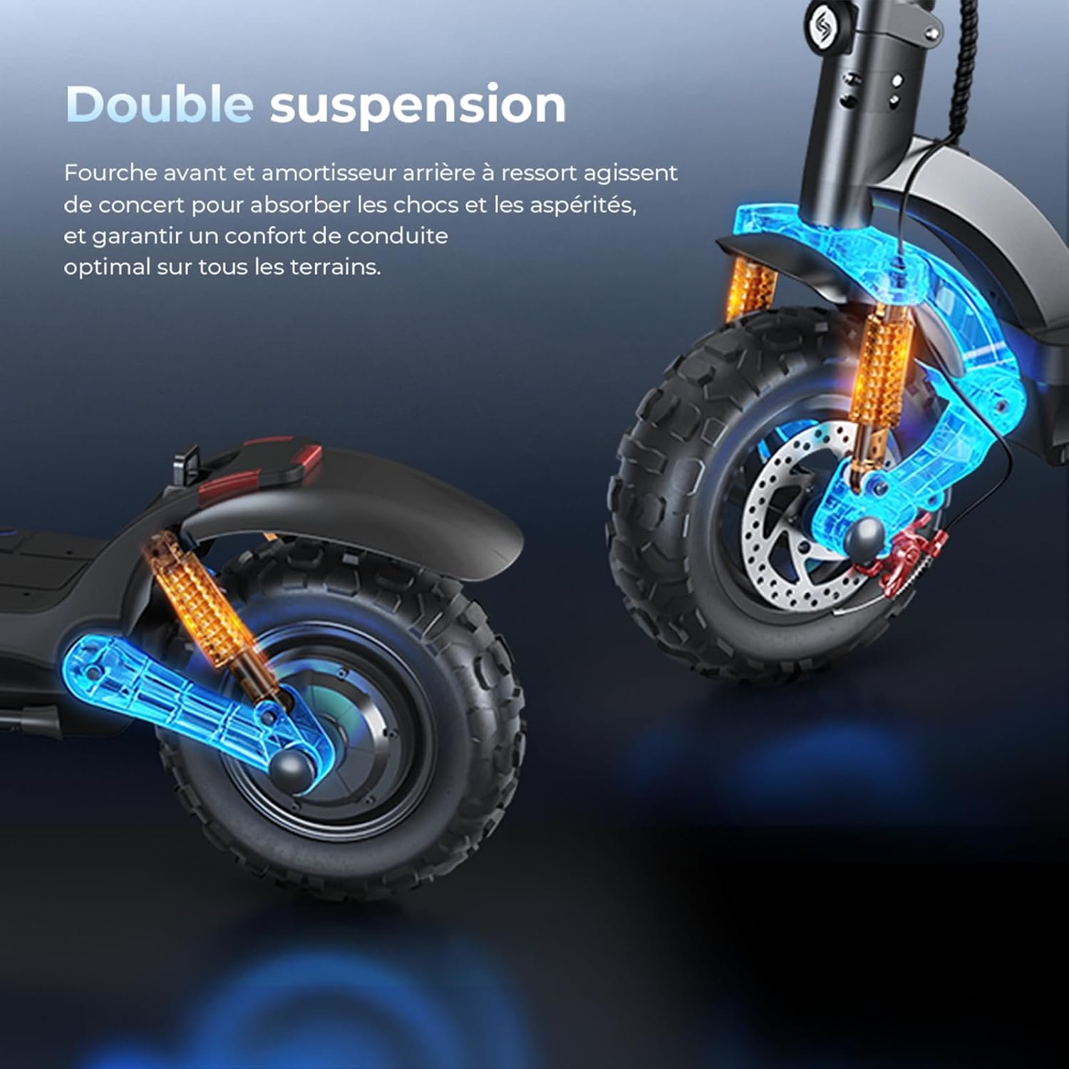 isinwheel GT2 Trottinette Électrique Adulte 1200W,Batterie 48V 15Ah,Autonomie 60KM,Pliable Tout Terrain avec Amortisseurs Avant/Arrière,APP,Clignotants,Éclairage Ambiance,Charge Max 150KG - Vue 3