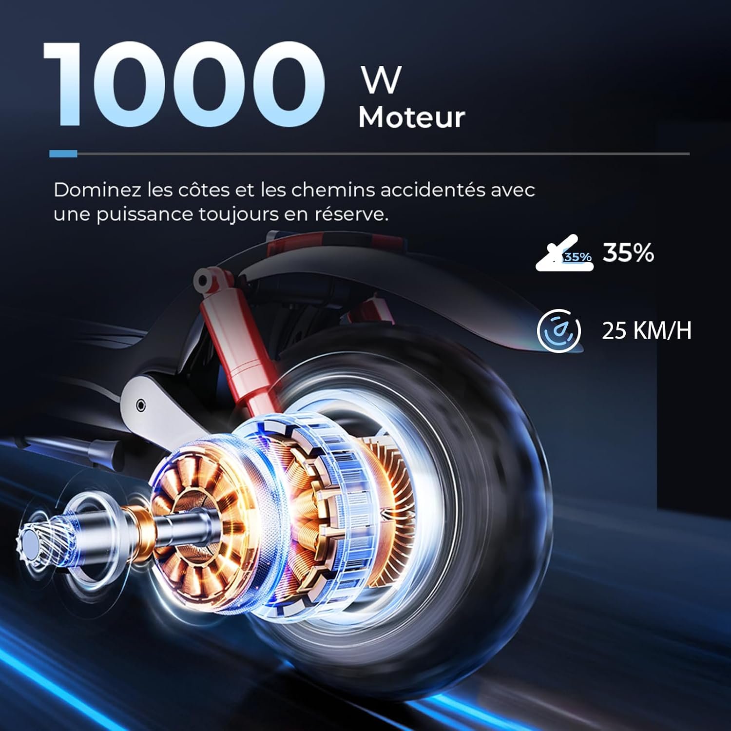 isinwheel GT2 Trottinette Électrique Adulte 1200W,Batterie 48V 15Ah,Autonomie 60KM,Pliable Tout Terrain avec Amortisseurs Avant/Arrière,APP,Clignotants,Éclairage Ambiance,Charge Max 150KG - Vue 7