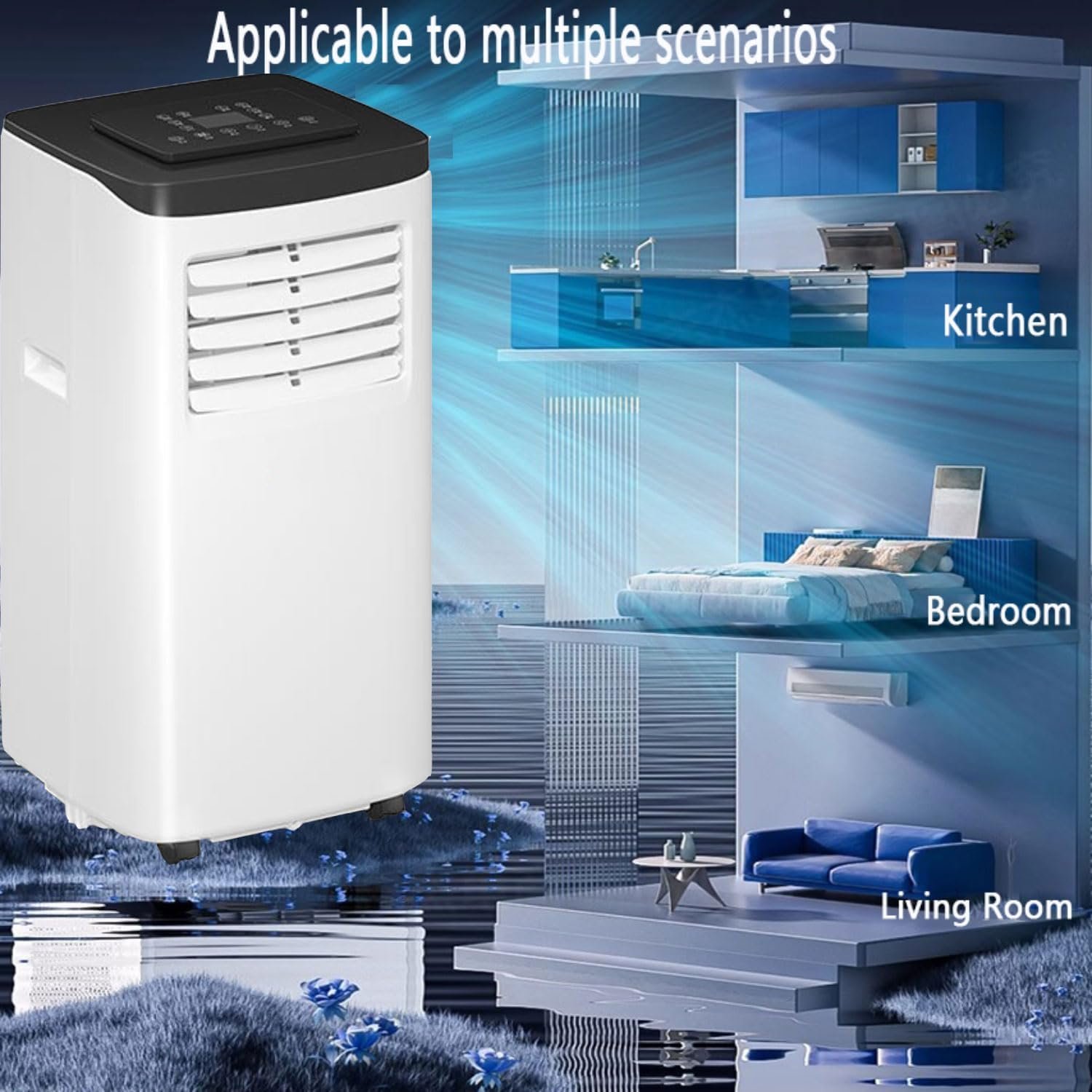 Climatiseur portable, unité de refroidissement de 30 m² avec déshumidificateur, climatiseur mobile silencieux avec kit de fenêtre et télécommande, oscillation à 120°, 2 vitesses, 3 modes, minuter - Vue 3