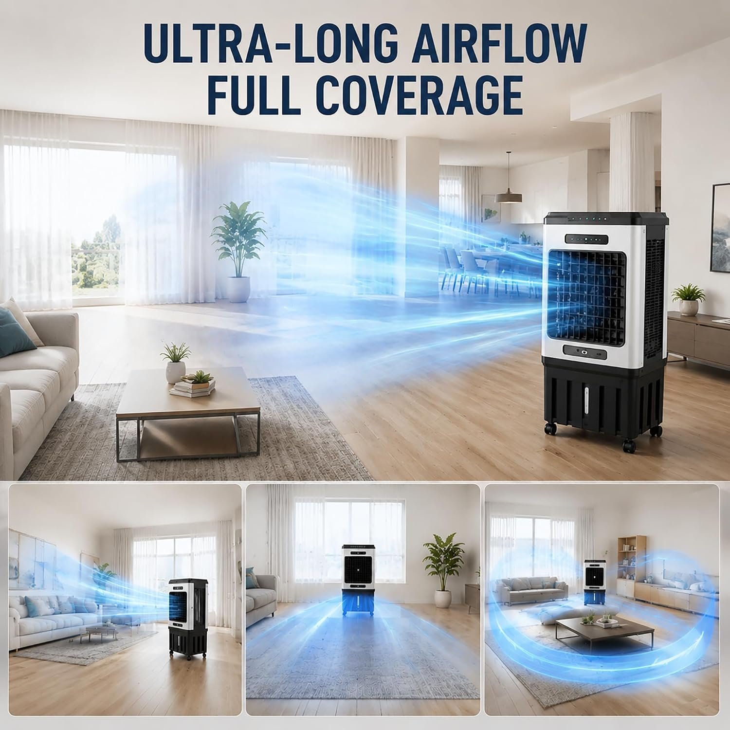 Rafraîchisseur Évaporatif Climatiseur Mobile Sans Évacuation, Grand Réservoir 120L, Filtre Démontable, Roulettes Universelles pour Salon Entrepôt Local Industriel black [Classe énergétique A] - Vue 4