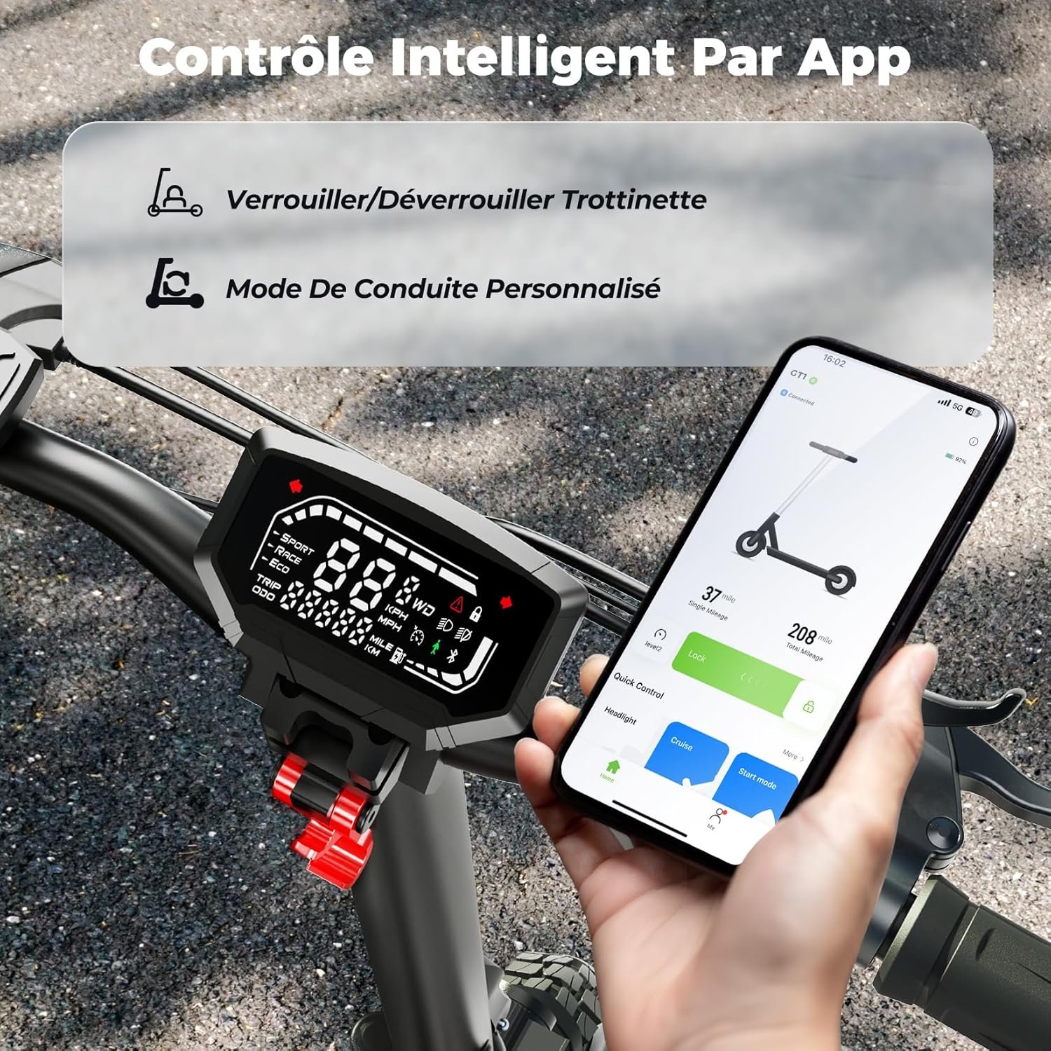 iScooter Trottinette électrique pour Adulte 10" avec serrures électroniques, autonomie 40-45 km, Max 25 km/h, contrôle app, Trottinette électrique Adulte Pliable, Charge 150 kg, Sac - Vue 6