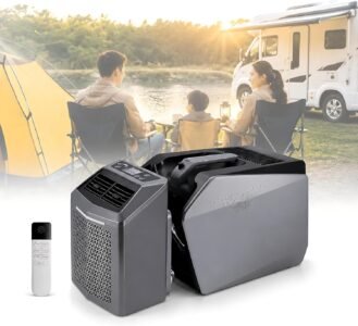 Climatiseur Split Portable Camping, 6200 BTU 550 W, 48 V CC/110 V/220 V CA, Ultra Silencieux, 3 Vitesses Ventilation, écran Intelligent, télécommande, idéal Tente, Camping-Car, Camion, fourgonnette