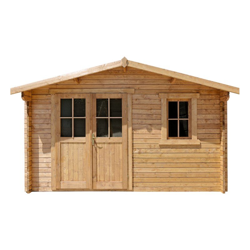 Abri de jardin 12m² PLUS en bois 40mm traité teinté marron Gardy Shelter - Vue 1
