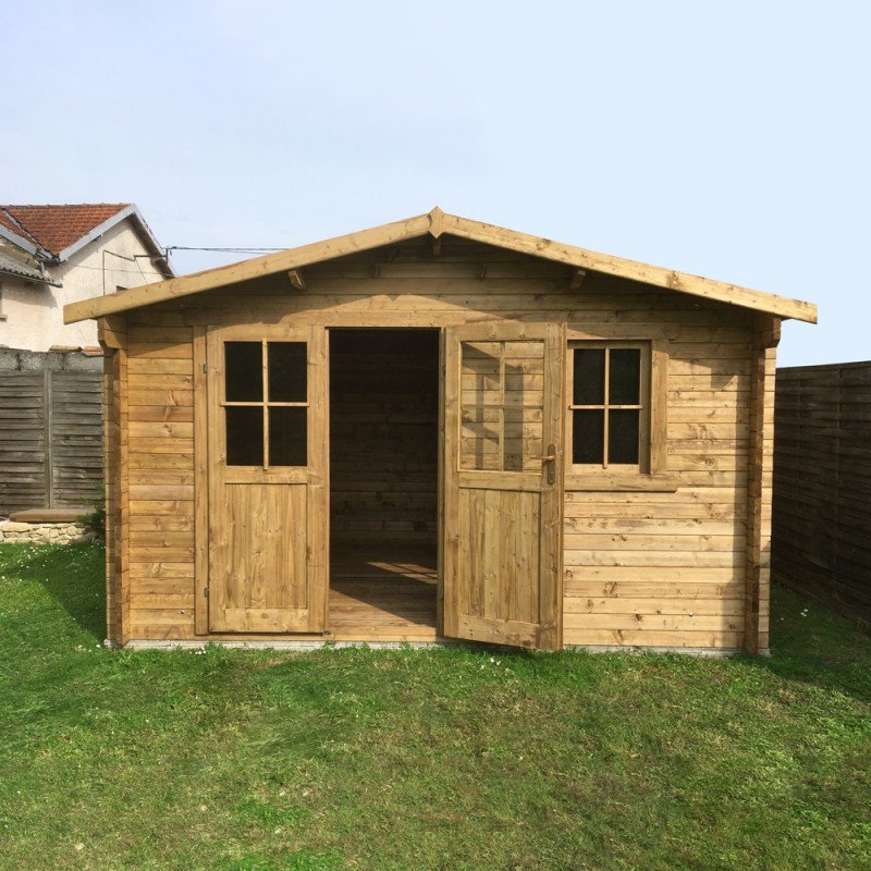 Abri de jardin 12m² PLUS en bois 40mm traité teinté marron Gardy Shelter - Vue 6