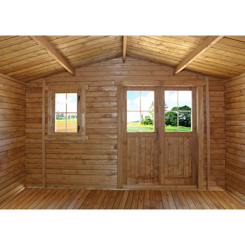 Abri de jardin 12m² PLUS en bois 40mm traité teinté marron Gardy Shelter - Vue 5