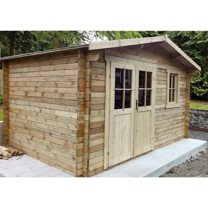 Abri de jardin 12m² PLUS en bois 40mm traité teinté marron Gardy Shelter - Vue 3