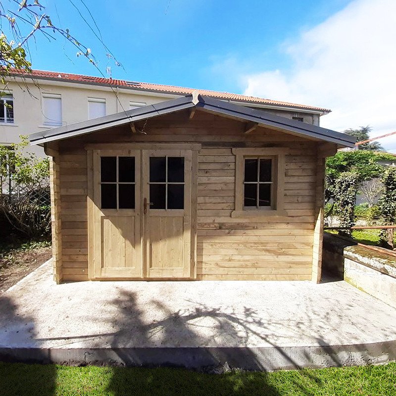 Abri de jardin 12m² PLUS en bois 40mm traité teinté marron Gardy Shelter - Vue 2