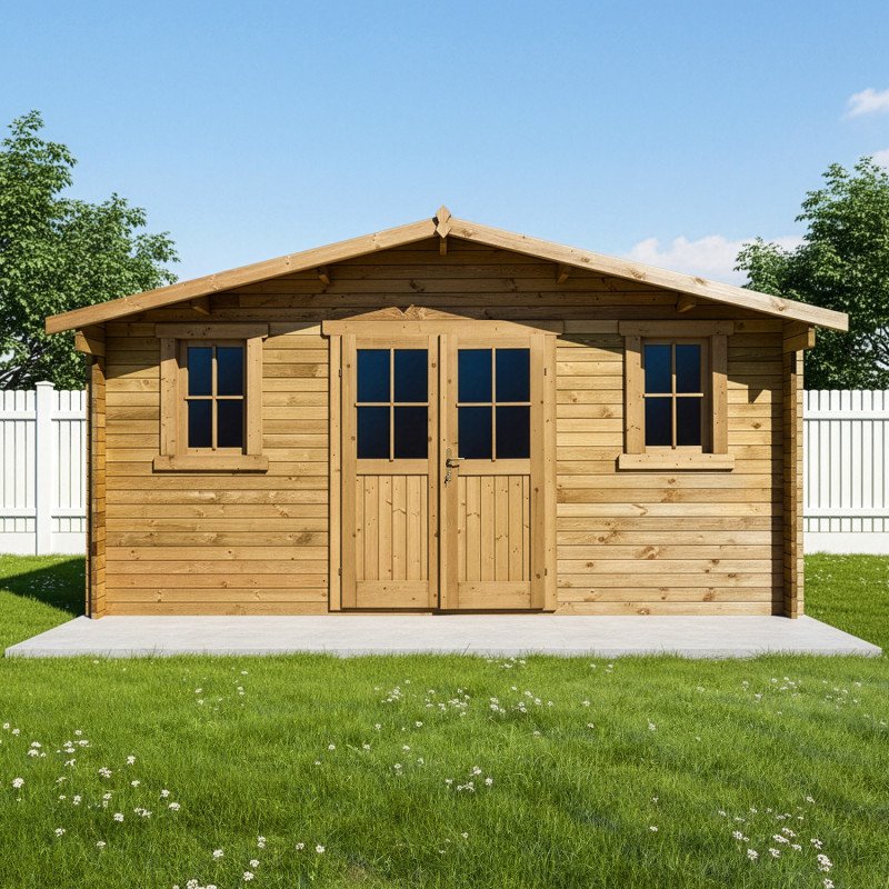 Abri en bois massif 19,8m² PLUS 40mm traité teinté marron Gardy Shelter - Vue 1