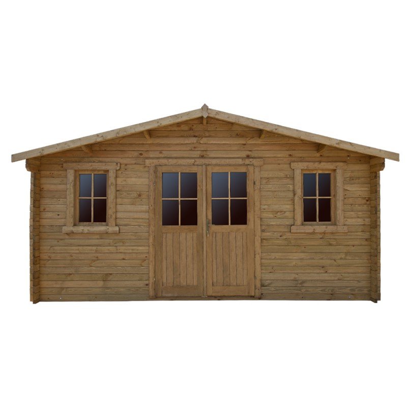 Abri en bois massif 19,8m² PLUS 40mm traité teinté marron Gardy Shelter - Vue 8