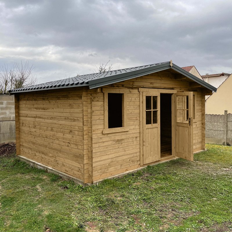 Abri en bois massif 19,8m² PLUS 40mm traité teinté marron Gardy Shelter - Vue 7
