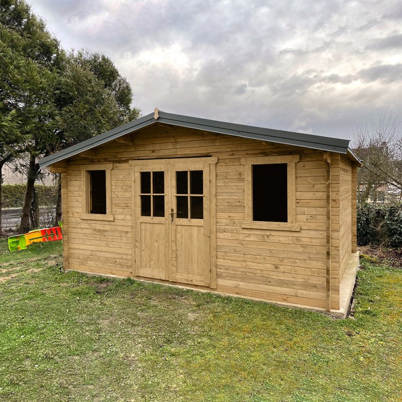 Abri en bois massif 19,8m² PLUS 40mm traité teinté marron Gardy Shelter - Vue 6