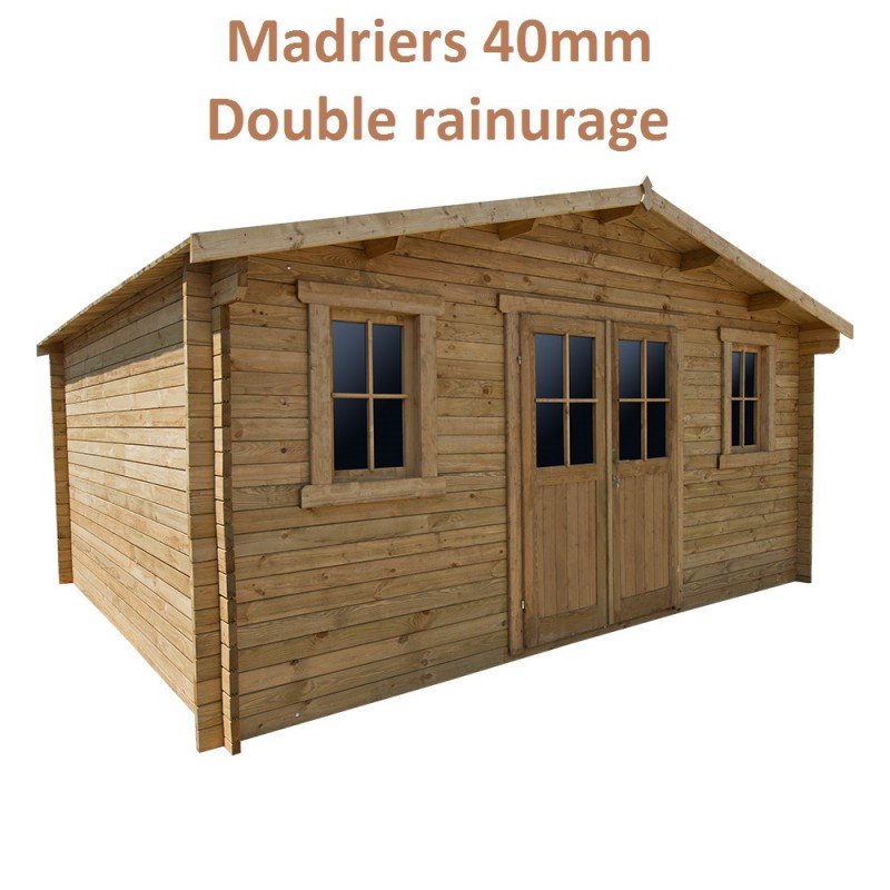 Abri en bois massif 19,8m² PLUS 40mm traité teinté marron Gardy Shelter - Vue 15