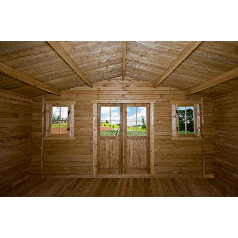 Abri en bois massif 19,8m² PLUS 40mm traité teinté marron Gardy Shelter - Vue 14