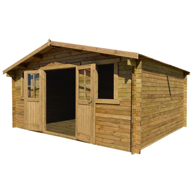 Abri en bois massif 19,8m² PLUS 40mm traité teinté marron Gardy Shelter - Vue 13