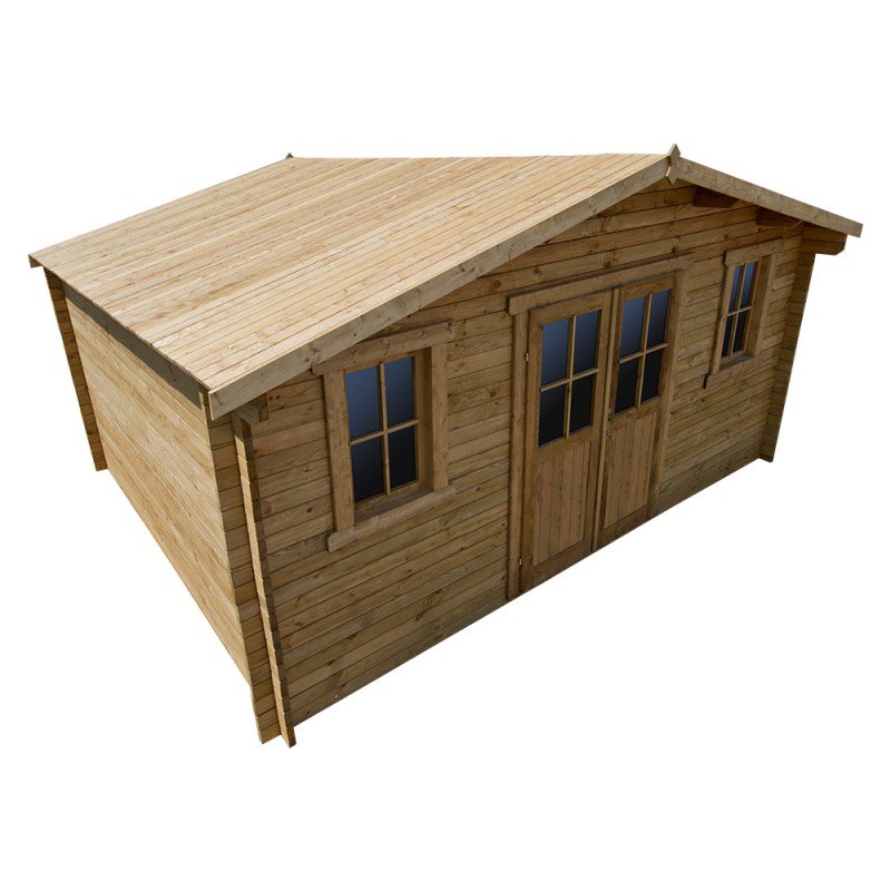 Abri en bois massif 19,8m² PLUS 40mm traité teinté marron Gardy Shelter - Vue 11