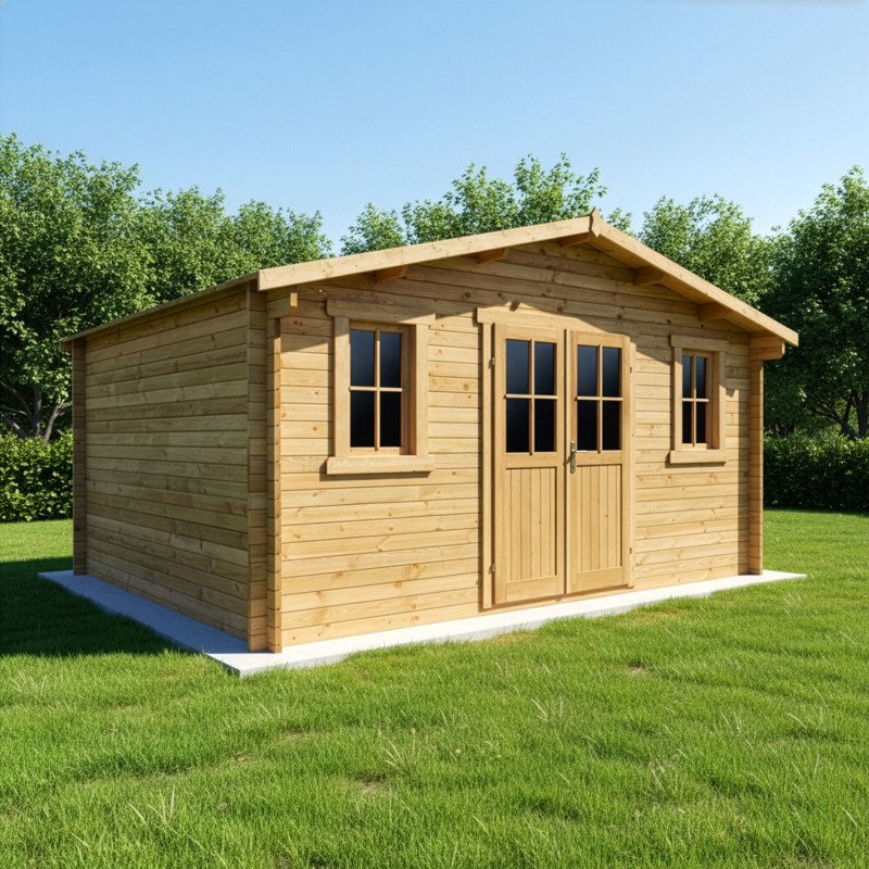 Abri en bois massif 19,8m² PLUS 40mm traité teinté marron Gardy Shelter - Vue 18