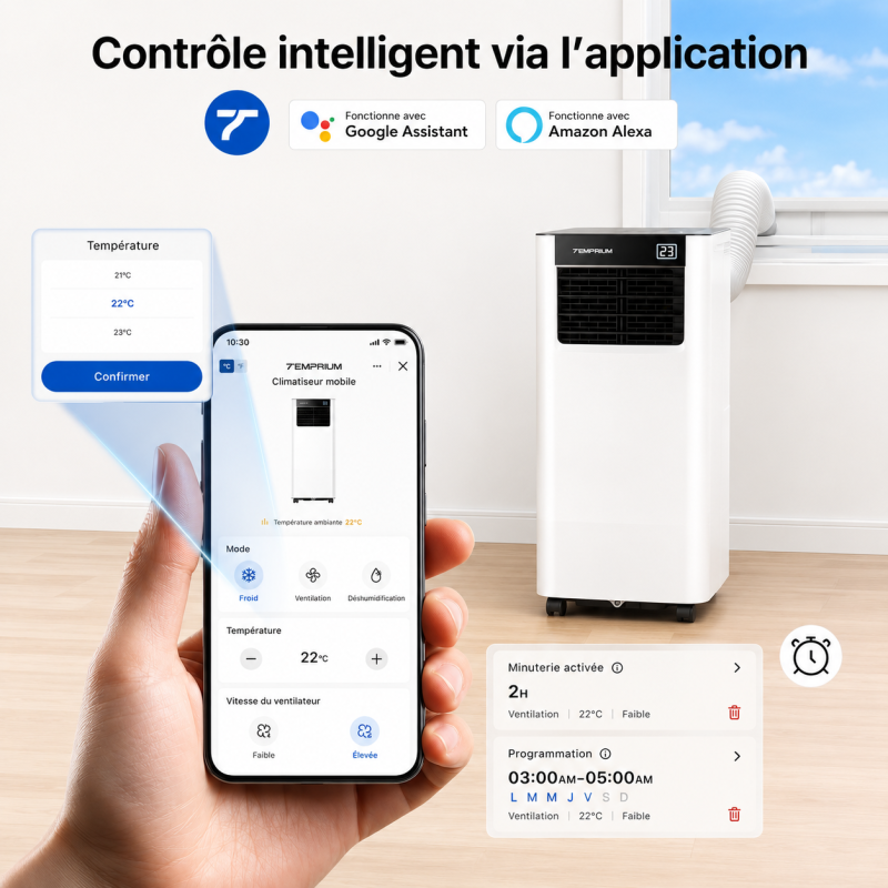 Climatiseur mobile 3-en-1 - WiFi - 9000 BTU - Vue 2